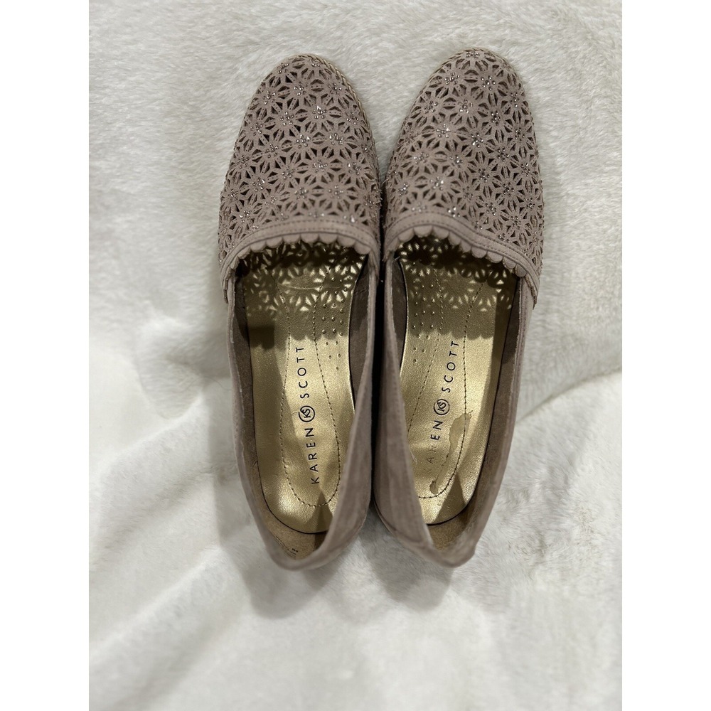 Karen Scott Footware  In  a. Tan Color With Gold Sparkles On The Toes